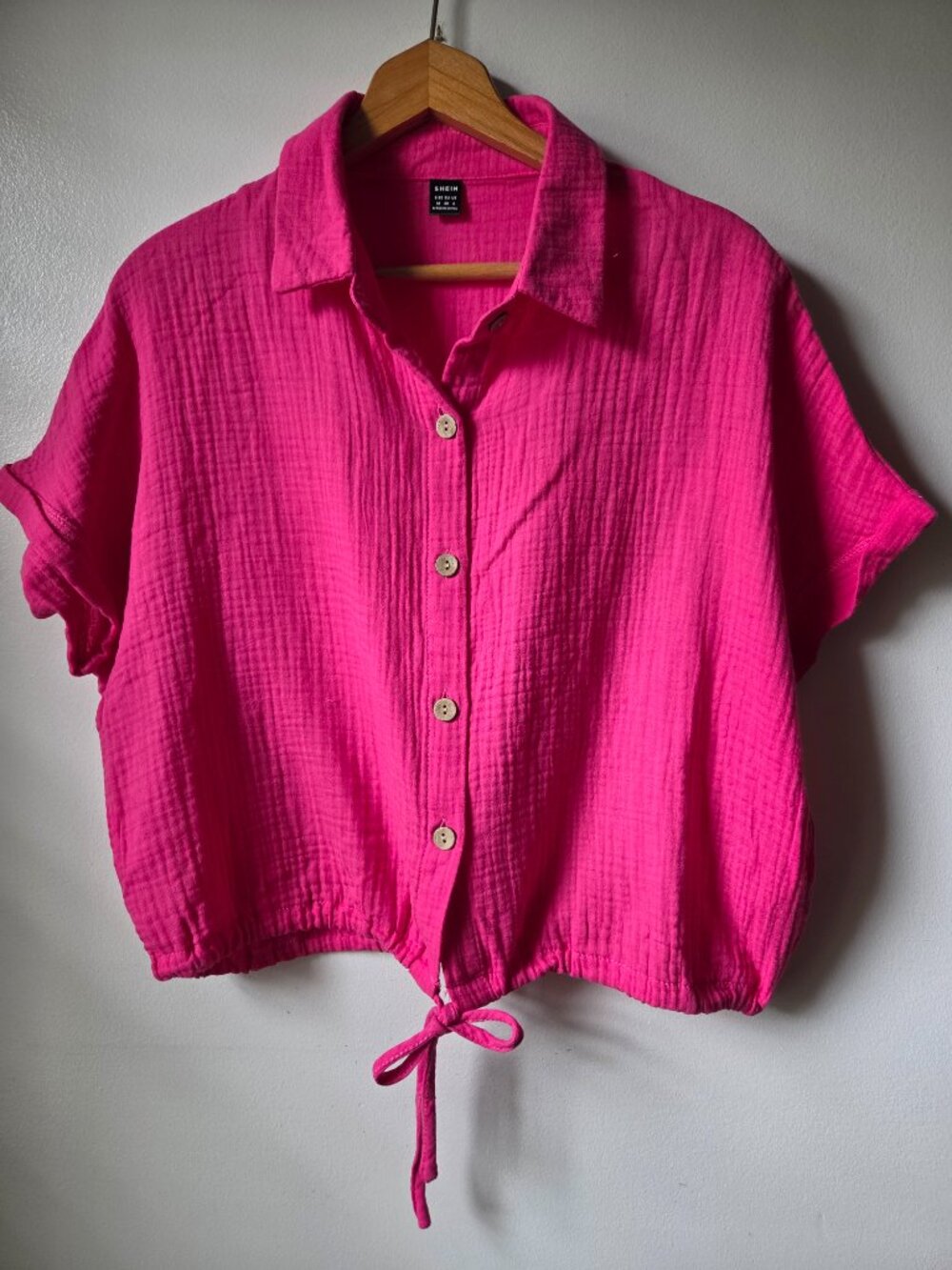 EUC LIKE NEW SHEIN PINK COTTON BUTTONED CAP SLEEVES SHIRT SIZE M